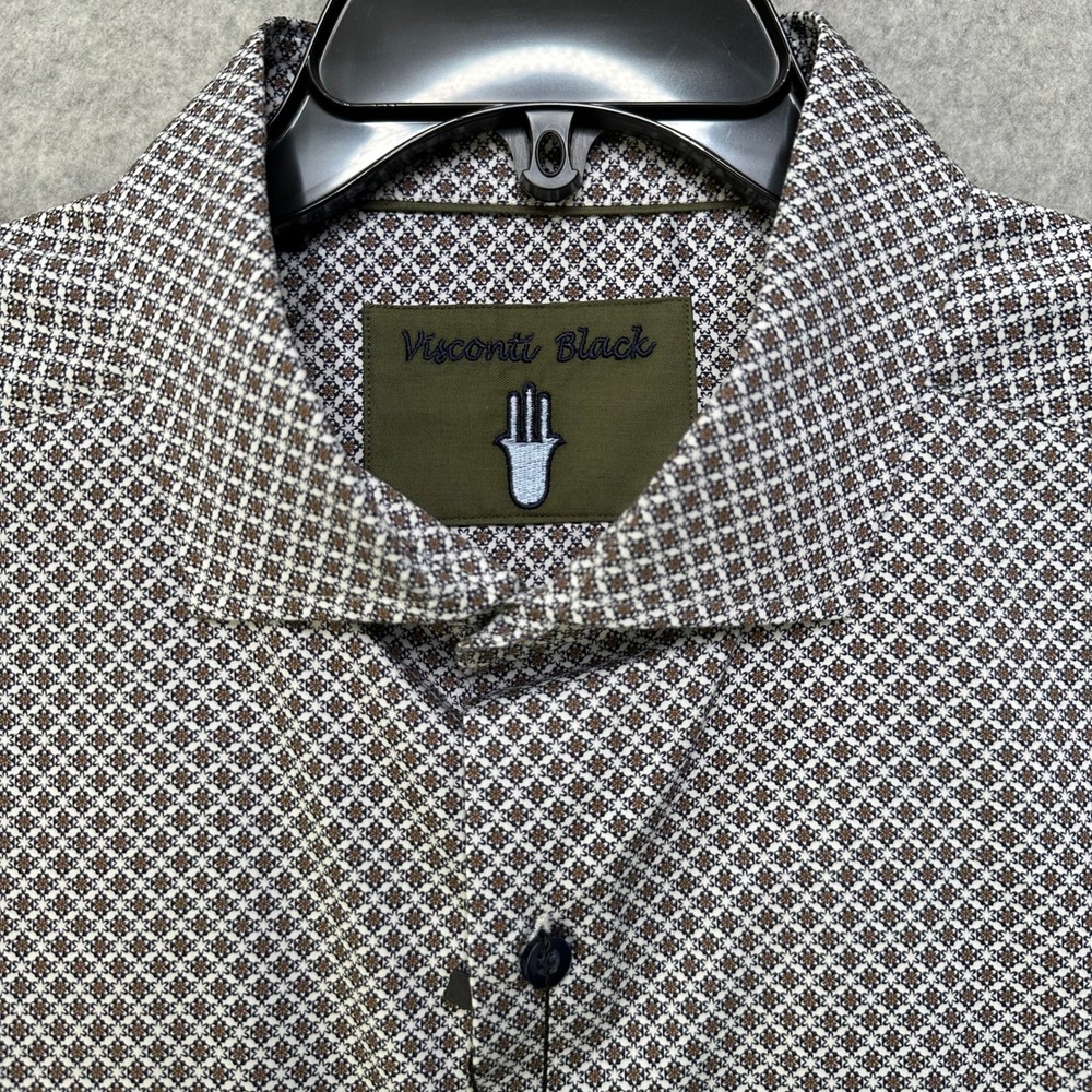Visconti Black Mens Bark Geometric Floral Print Button Down Shirt XXL TFGLSW51